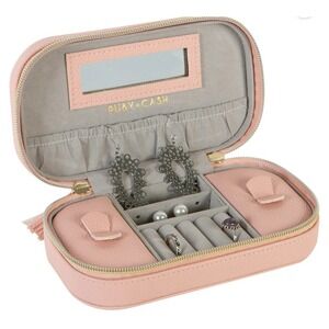 Ruby And Cash Pink Faux Leather Jewelry Zipper Box Travel Case Mirror